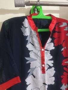 Red Blue Floral Kurta