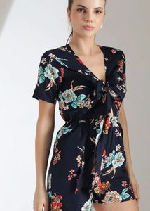 Navy Floral Tie-Front Jumpsuit