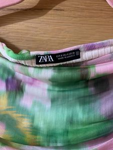 ZARA - Sheer Ruched Floral Print Top