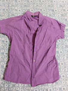 women's Purple Striped Button-Up Shirt