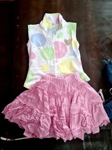 Cute Girls Dot Print Top & Skirt Set