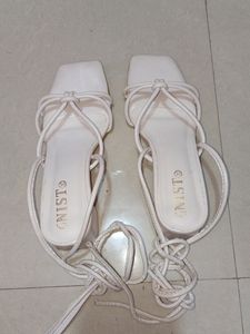 White Tie Up Block Heel