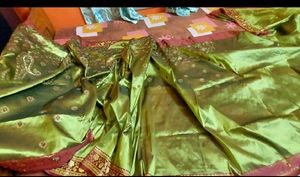 Elegant Olive Green Saree with Gold Embroidery