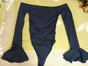 Off-Shoulder Ruched Bell Sleeve Bodysuit