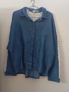 Denim Lace Sleeve Shirt