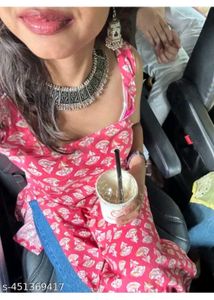 Pink Printed Kurti with Oxidized Jewelry