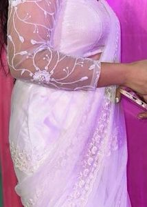 Elegant White Net Saree with Blouse