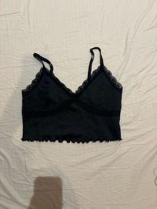 H&amp;M Black Lace Trim Cami Top (M)