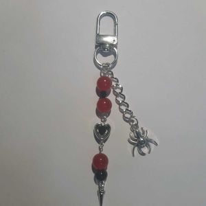 Spidet Red & Black Beaded Keychain