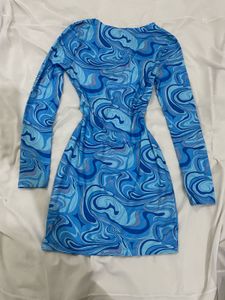 Blue Swirl Cut-Out Mini Dress