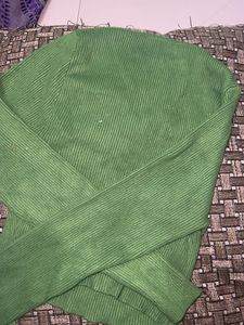 Trendy Green Ribbed Henley Top