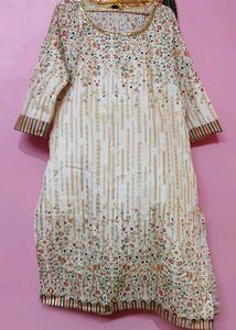 Elegant Printed Kurta Only Cream And Golden Colour