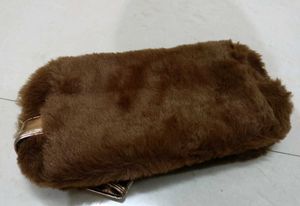 Brown Faux Fur Pouch Bag