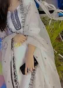 Elegant White Kurta with Black Embroidery