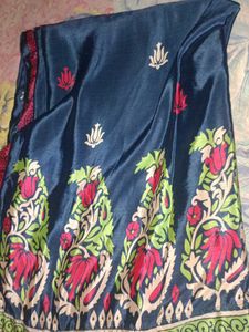 Blue Silk Saree with Floral Print