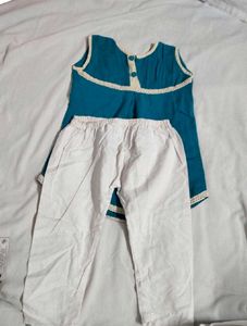 Teal Blue Top &amp; White Pants Set for Girls