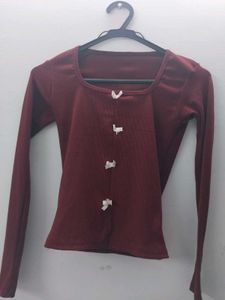 Chic Red Lace-Up Long Sleeve Top