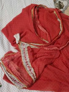 White Polka Dot Kurta with Embroidered Neckline