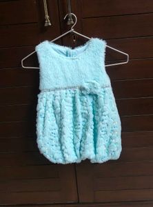 Little Kangaroos Blue Fuzzy Fur Bow Girl Dress