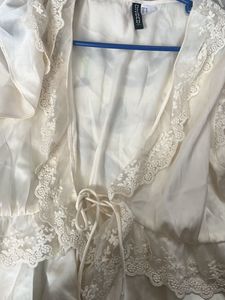 Cream Lace Trimmed Flutter Sleeve Top