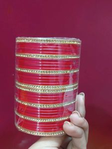 Red Bangles with Golden Embellishments