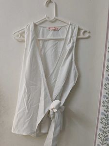 Chic White Sleeveless Wrap Top