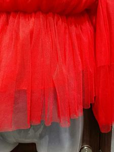 Red Tulle Off-Shoulder Top
