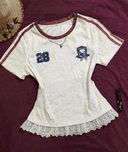 Cute Lace Trimmed Graphic T-Shirt