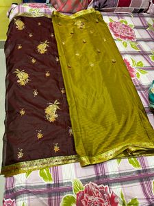 Olive Green Art Silk Embroidered Beautiful Saree