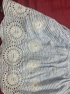 Striped Blue Embroidered Top