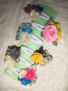Handmade floral fabric hair clips set of 6