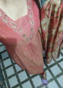 Elegant Coral Kurta Set with Dupatta