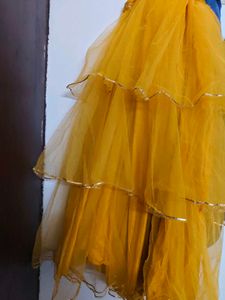 Yellow Tiered Lehenga Skirt with dupatta