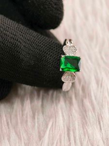 Emerald &amp; Diamond Heart Ring 925 silver