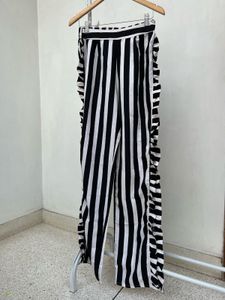 Striped Ruffle Detail Slit Pants