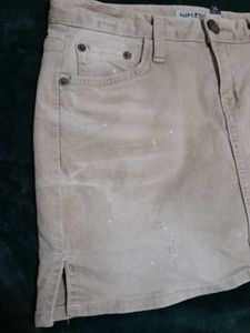 Tan Denim Mini Skirt with Slits