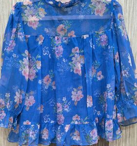 Blue Floral Sheer Top