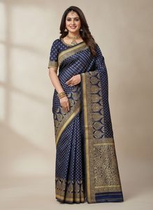 Elegant navy Blue & Gold Saree🥳