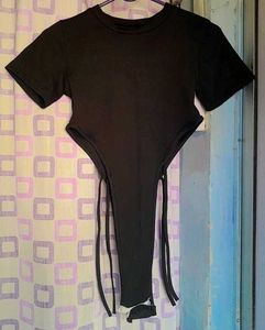 Lace-up Side Teddy Sexy Black Bodysuit