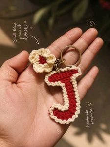 Crocheted Letter Keychain with Flower Charm