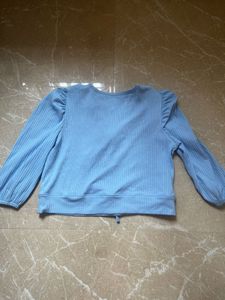 Blue Ribbed V-Neck Tie Top