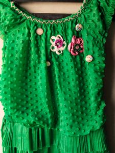 Vibrant Green Frock with Floral Embellishments