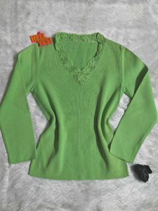 Lime Green V-Neck Knit Top