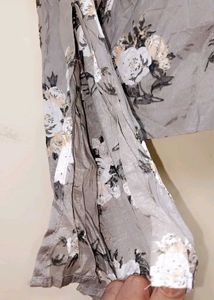 Grey Floral Bell Sleeve Crop Top