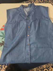 blue sleeveless top