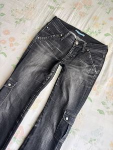 Women's Dark Wash Cargo Flare Jeans