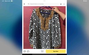 Embroidered Black and White Kurta
