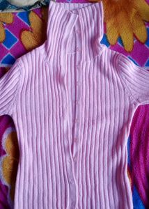 Pink Ribbed Turtleneck Sweater