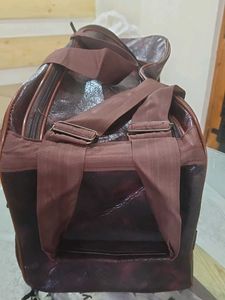 Brown Faux Leather Travel Duffel Bag