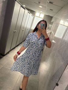 Blue &amp; White Printed Midi Dress